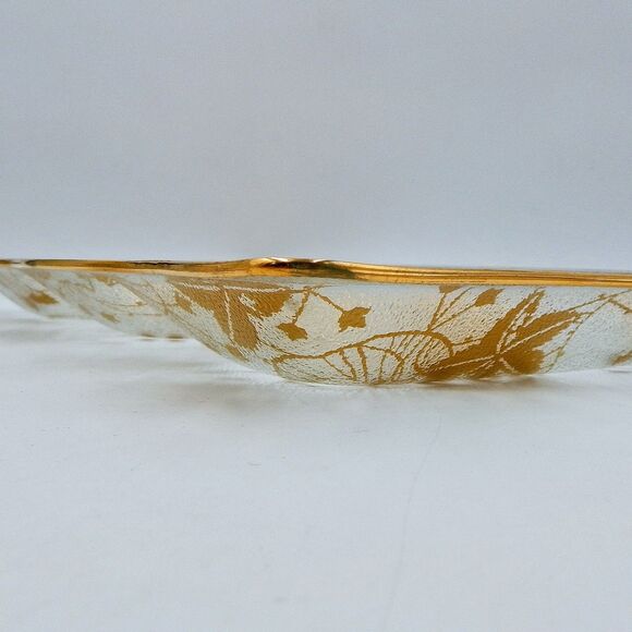 MCM Glass Divided Serving Tray Gold Leaf Graphic Hollywood Regency Unmarked - Picture 10 of 12